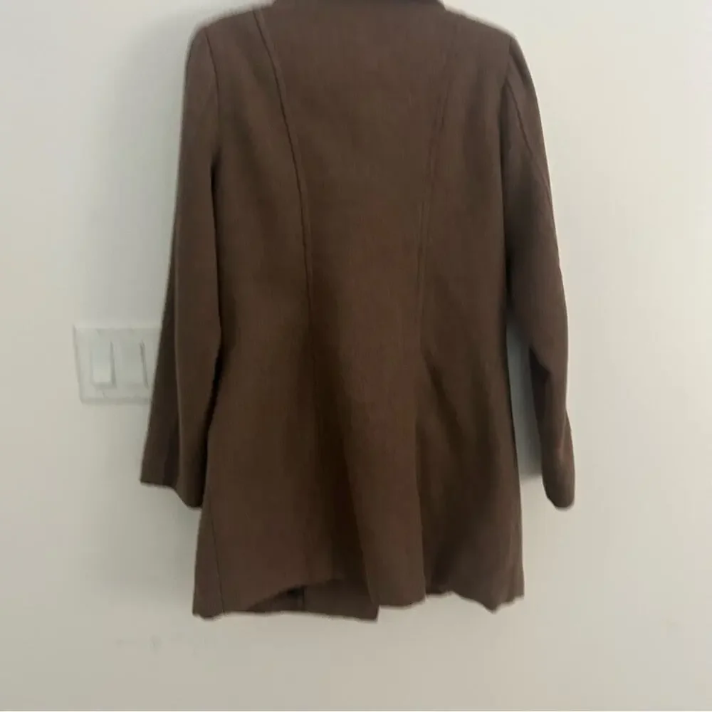 Sebby Brown Double-Breasted Pea Coat with Notched Collar